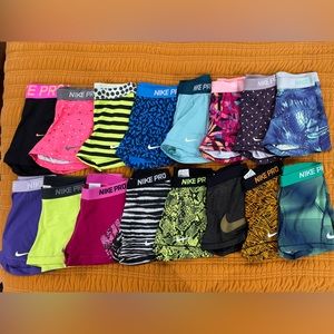 VARIETY PACK- 16 Nike Pro Women’s 3” Mid-rise shorts! Size Medium/ lightly worn